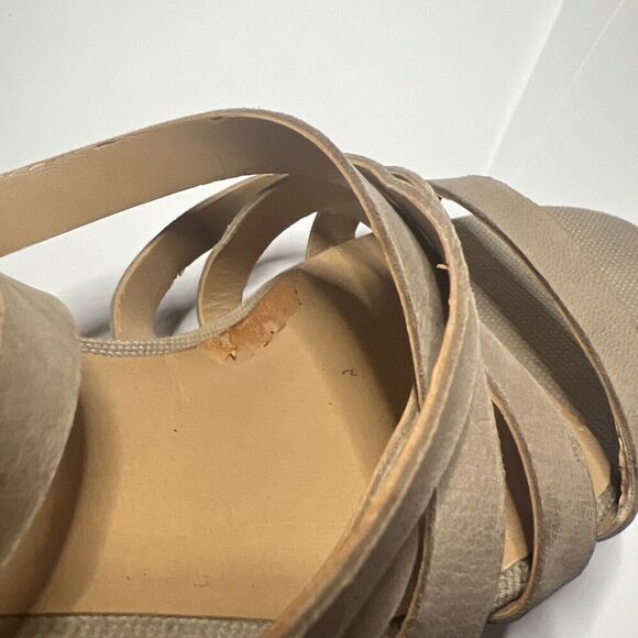 Franco Sarto Womens Sz 8.5 M Strappy Chunky Heels Open Toe Sandals Beige Leather - Picture 11 of 11